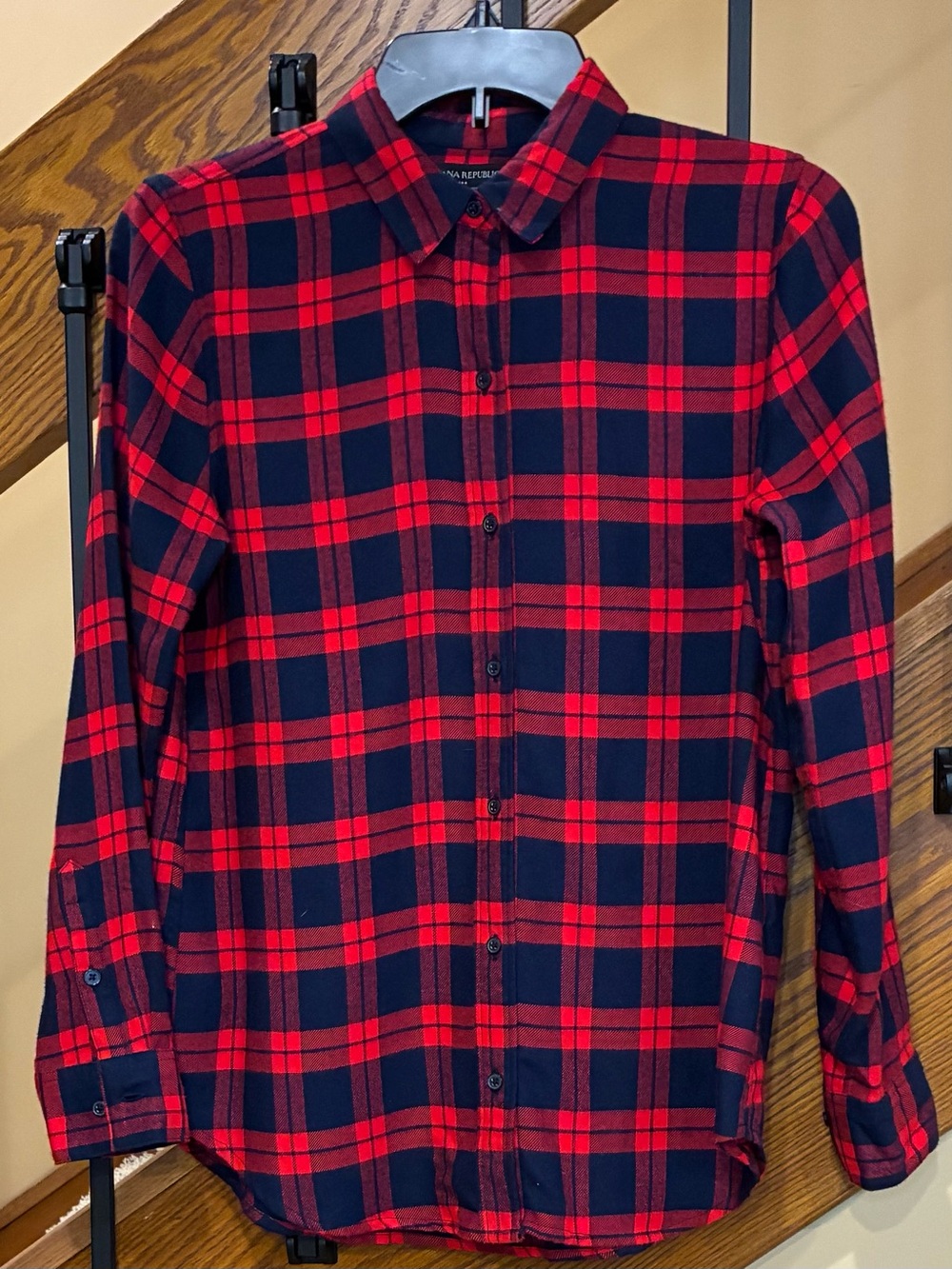 Banana Republic Flannel Shirt Plaid Red Navy SZ. XS Womens